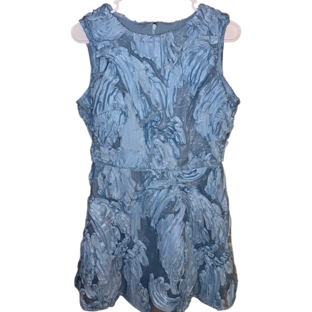 Lena Light Blue Textured Floral Sleeveless Mini‎ Dress Womens Size Medium